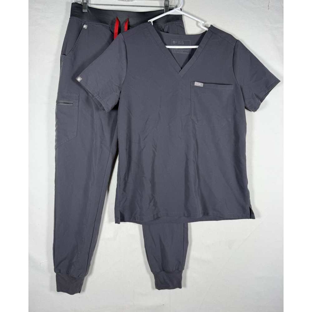 FIGS Scrub Set Womens Gray Catarina Pocket Top Medium Zamora Jogger Pants Small